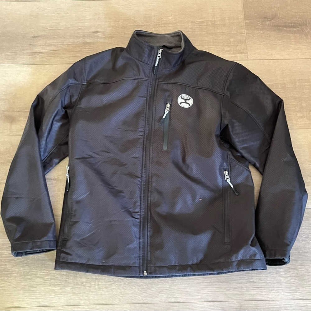 Hooey Men Medium Black Softshell Jacket Polyester HJ007BK Western Logo ZipPocket